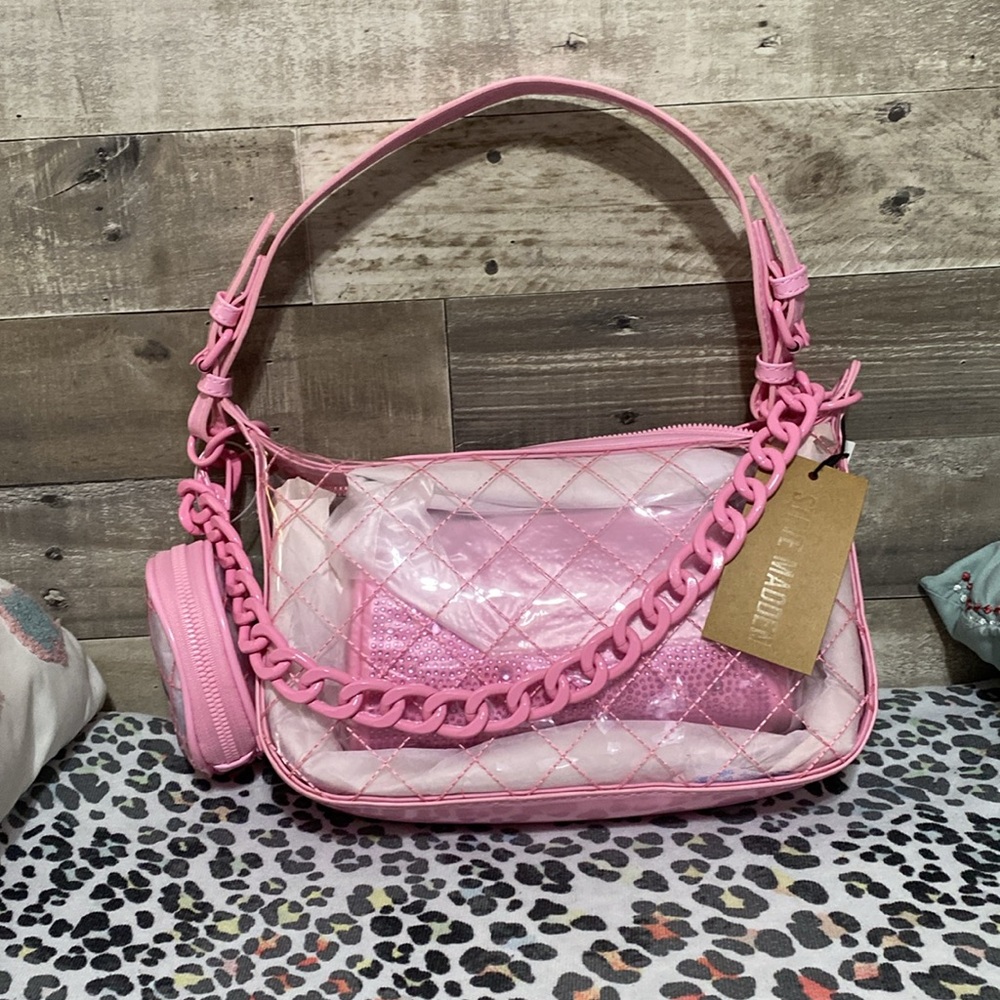 NEW Steve Madden Clear PINK Shoulder Handbag